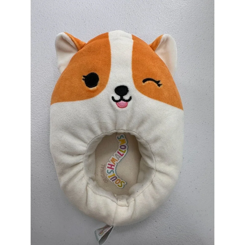 Squishmallows Corgi Slippers Size 2-3 Kids Plush Non-Slip Sole Orange White Shoe